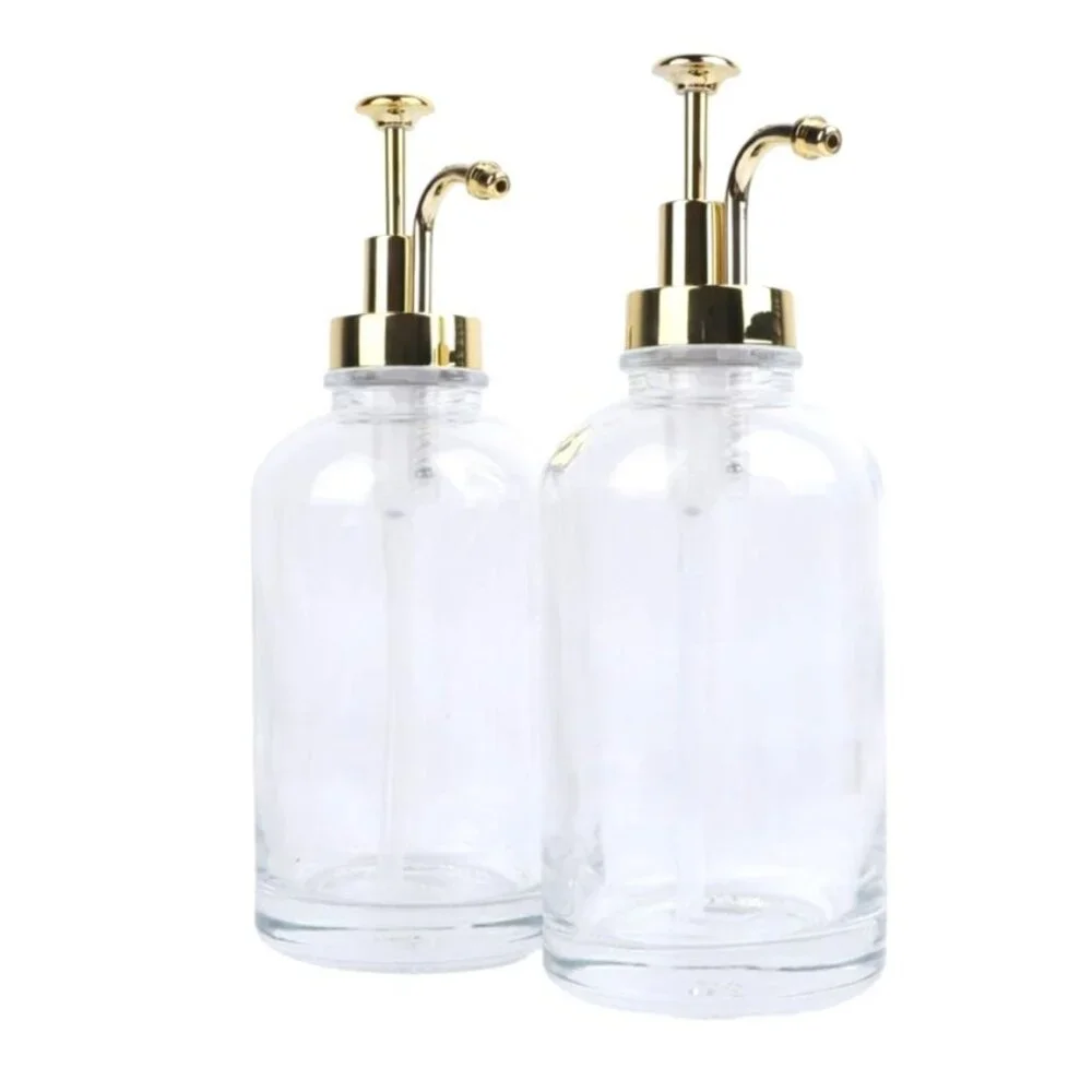 Glass Pump Dispenser With Gold Lid For Soap & Lotion